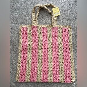 5 for $10🟢 Ashland Pink and Tan Striped Paper Woven Bag. New.